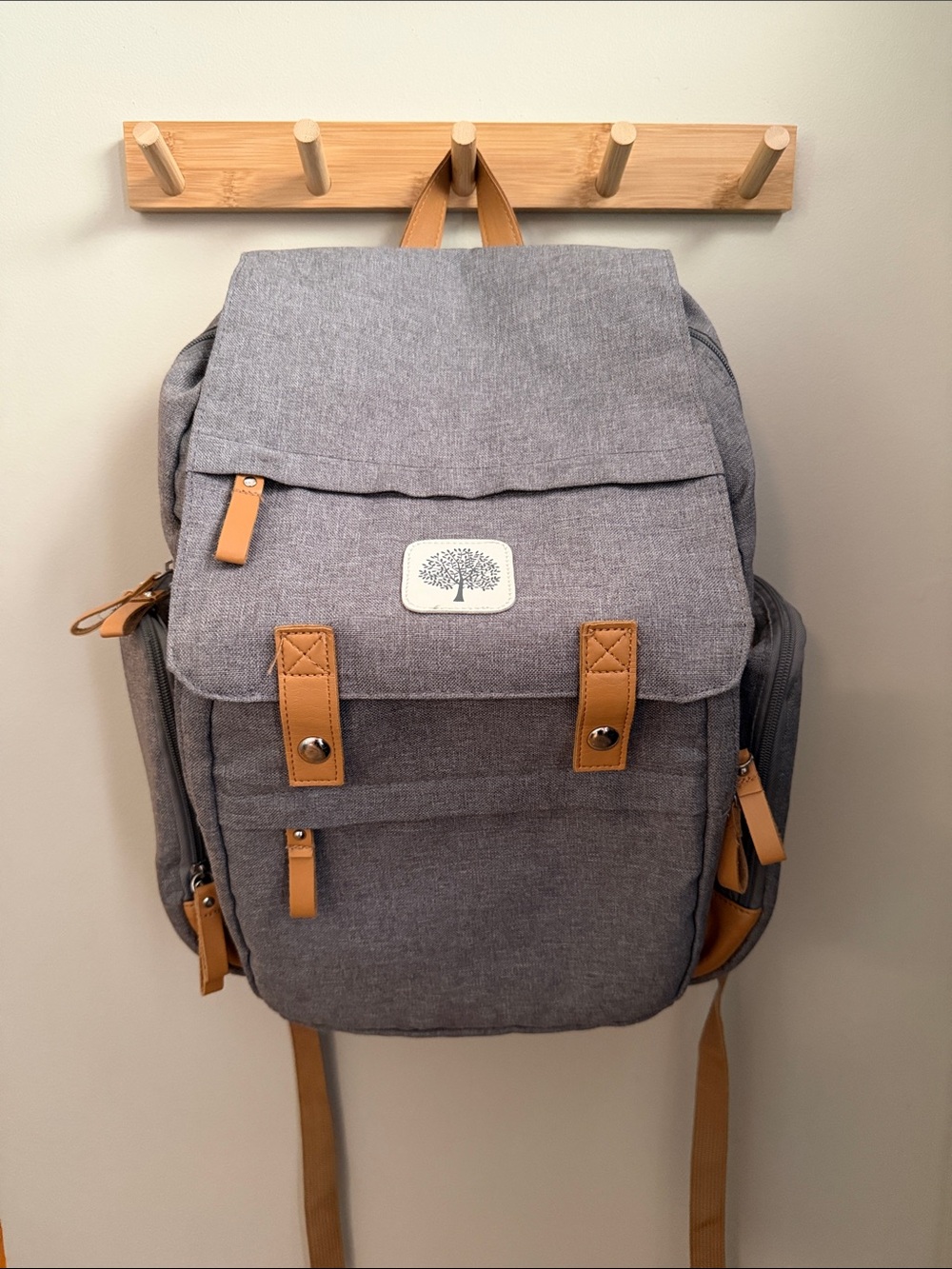 Gray Canvas Diaper Bag with Tan Accents - includes unused changing pad